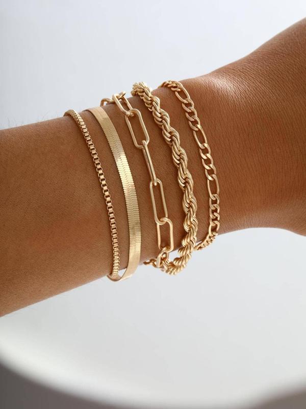Women's Twist Herringbone Chain Stack Bracelet, Classic Jewelry for Gift, Female Fashion Accessories for Daily, Streetwear Bracelet Bundles, Stacking Bracelet, Stackable Bracelets, Bracelet Set
