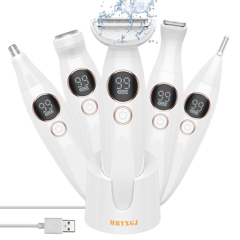 5 in 1 Women's Electric Shaver Rechargeable Razor for Bikini, Legs, Underarms & Pubic Hair with Detachable Head,  Waterproof, Safe & Wireless.Christmas Gifts