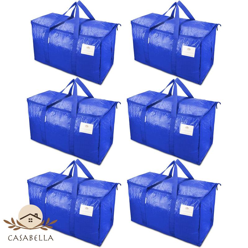 CasaBella 24 Gallon Extra Large Heavy Duty Foldable Moving Bags With Carrying Handles, Zippers and Tag Pocket, Outdoor Camping, water proof Organiser