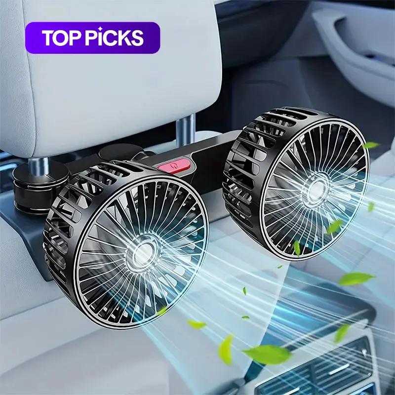 Adjustable Car Backseat Fan, 1 Count Summer Essential Dual-Head Electric Fan, Strong Wind USB Car Fan with 360-Degree Rotation and Large Air Volume for Rear Seats #GLOBAL PICKS