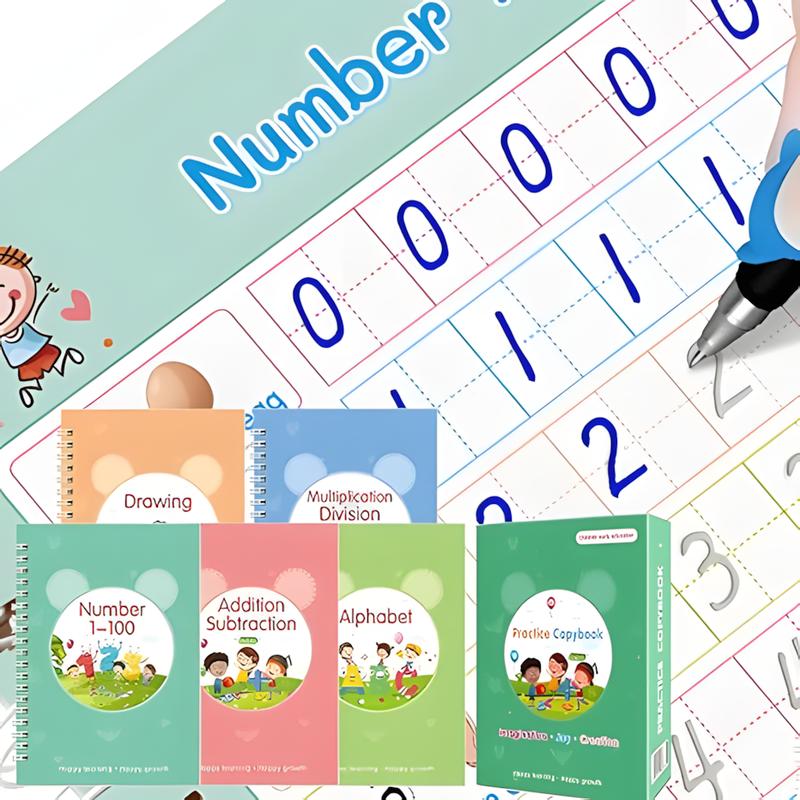 Reusable Handwriting Practice Copybook Set with 5 Handwriting Practice Books,2 Pen, 10 Pen Refills & 2 Pen Grip, School & Educational Supplies，Learning Handwriting Practice Workbooks for Kids,Perfect Gift for Easter & Back to School