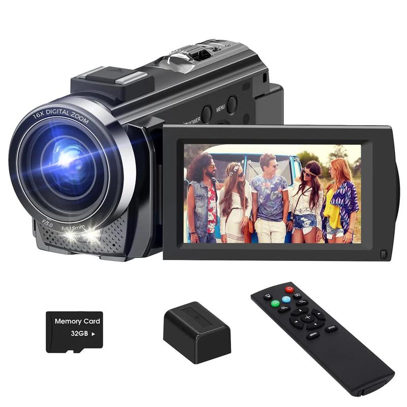 Dvc Camera, Full HD 1080P Video Recorder, Premium Portable Camcorder, 3-Inch Tft LCD Screen, 270° Rotating IPS Display, Includes Remote & 32GB Memory Card, Selfie Video Camera #GLOBAL PICKS