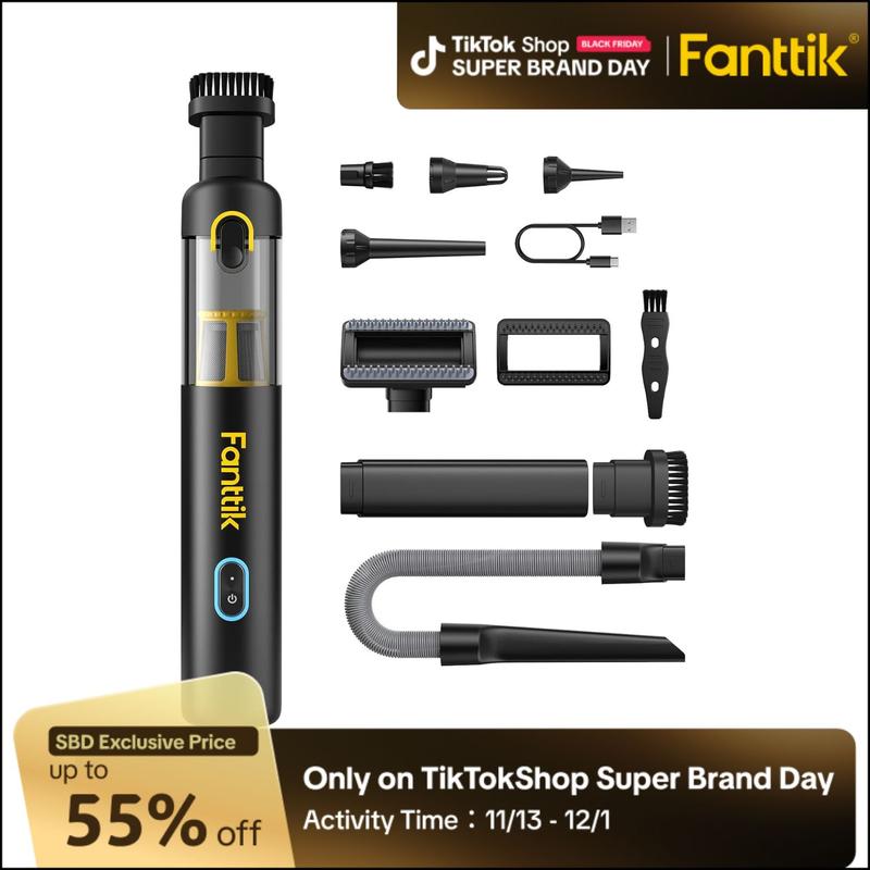 Fanttik Slim V8 Mate/V8 Apex Cordless Car Vacuum High Power, 12000Pa/30AW, RobustClean Mini Vacuum with Flexible Hose and Pet Brush, 2H Fast Charge, Portable Vacuum for Car Interior Home Cleaning Cleaner Automotive