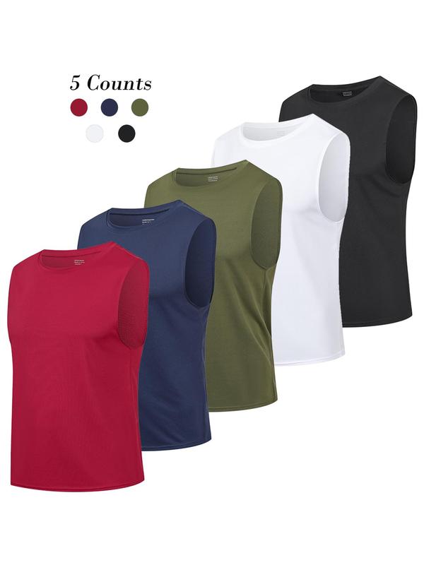 Men's Solid Round Neck Sleeveless Sports Vest, Streetwear Quick Drying Breathable Crew Neck Sports T-shirt for Gym Workout Running Wear, Sports Clothing for Men, Gym Wear, Sports Vest Top