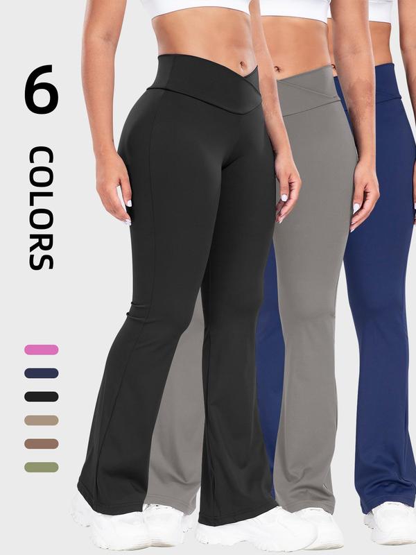 Women's Solid Flare Leg Jersey Pants, Casual Style Comfy High Waist Bell Bottom Trousers for Daily Wear, Ladies Bottoms for All Seasons Womenswear