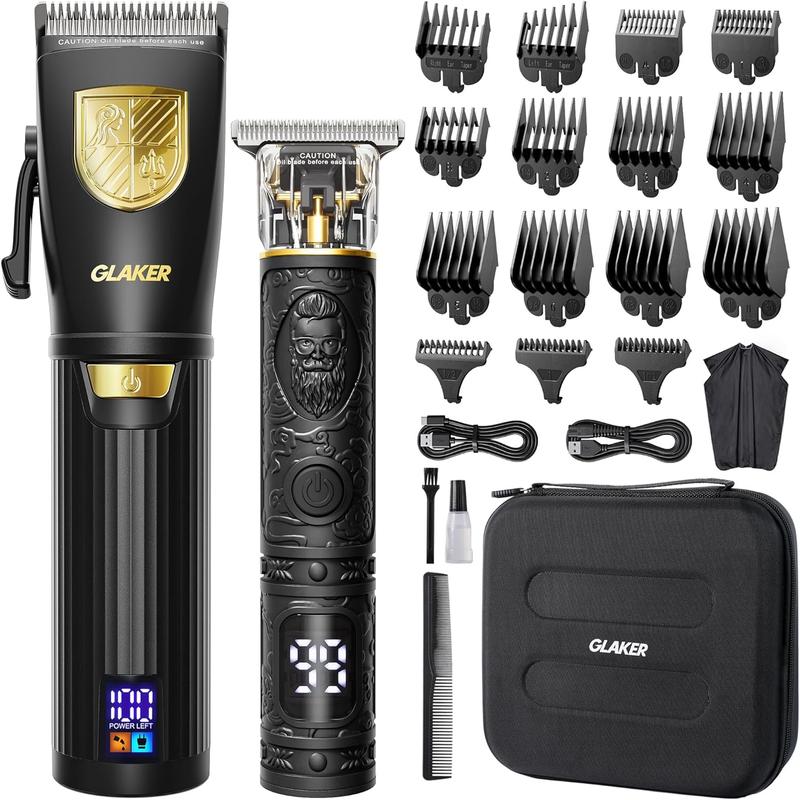 GLAKER Cordless Hair Clipper Kit â Hair Trimmer for Men, Sharp Blades, LED Display, 15 Guide Combs, Travel Case, and Storage Comfort - 6026