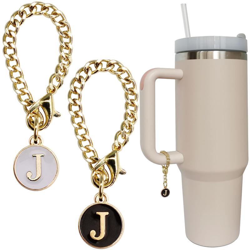 Tumbler Cup Accessories, Drinkware, 2 Pcs Cute Letter Charms, ID Letter Pattern Mug Hanging Decor without Tumbler, Summer Gift Sets, Reusable