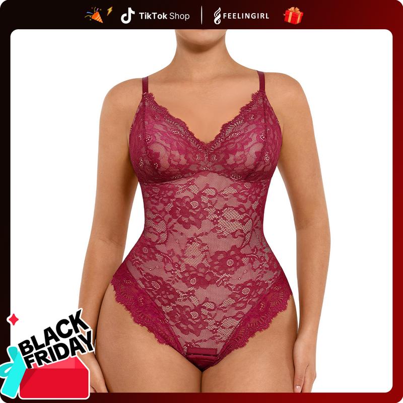 FeelinGirl Sexy Lace Bodysuits Shapewear for Womenswear Mesh Nylon Clothing Seamless Underwear Womenswear Tops Valentine's Day Gift Summervibes