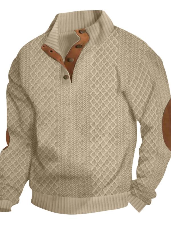 Men's Colorblock Patchwork Jacquard Button Front Sweatshirt, Regular Fit Casual Long Sleeve Stand Collar Sweatshirt for Fall & Winter, Fashion Men's Knitwear Sweater for Daily Wear