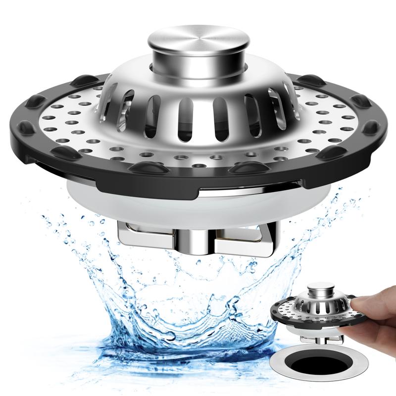 Hibbent 3-in-1 Pop-up Bathtub Sink Stopper - 1 Pack Chrome, Visible Top Hair Catcher, Detachable Stainless Steel Filter Basket, Fits 1.5-2.4in Standard Holes, Modern Fixture for Bathroom Decor