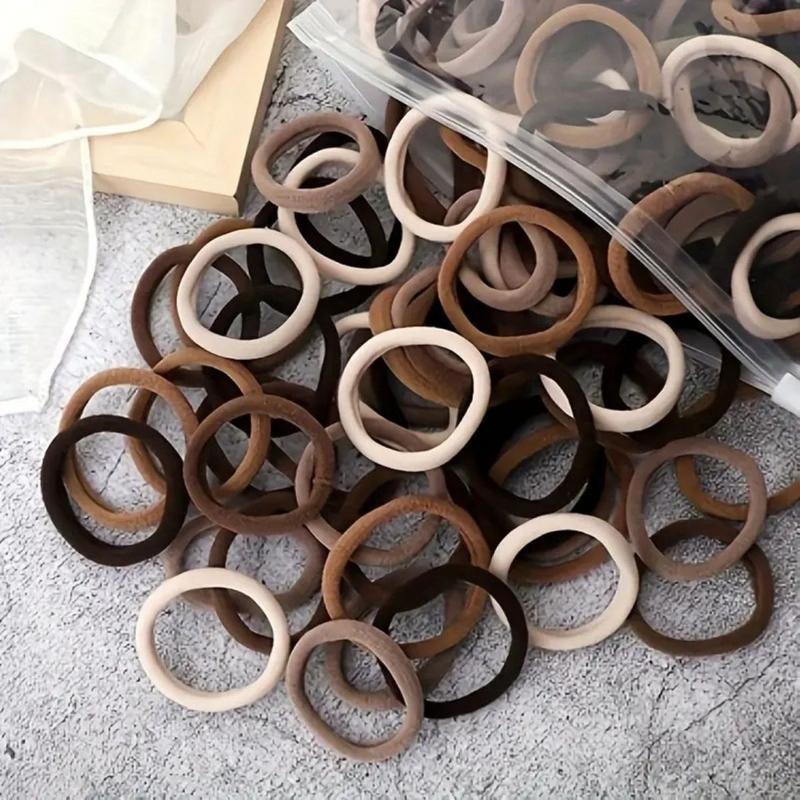 100 Four-Color Hair Bands Seamless Ponytail Fixator No Damage Thick Elastic Scrunchies for Women Girls Men Hair Accessories Durable Neutral Colors Tie Up Back Black Headband Set Hair Wrap Hair Wrap
