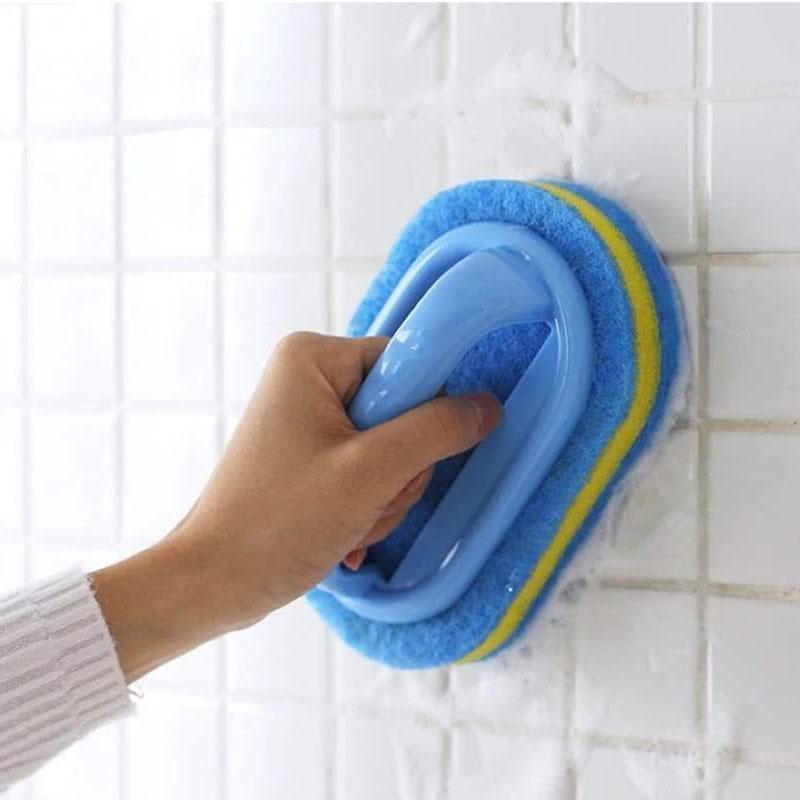 Bathroom Absorbent Sponge Scrubber, Scrubber Sponges, 1 Count Cleaning Brush with Handle, Scrubber Pad, Household Bathroom Cleaning Tool for Tub and Tile, Bathroom Cleaning Supplies, Plastic #GLOBAL PICKS