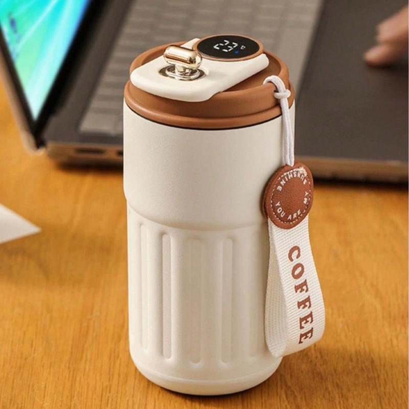 Temperature Display Stainless Steel Insulated Mug, Portable Coffee Vacuum Insulated Bottle with Strap, Sports Water Bottle, Valentine's Day Gift