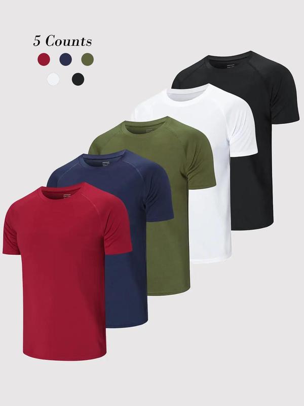 Men's Plain Raglan Sleeve Sports Tee, Quick Drying Breathable Round Neck T-shirt, Casual Tops for Workout Running, Men's Sportswear for Summer, Athletic Sports Clothing
