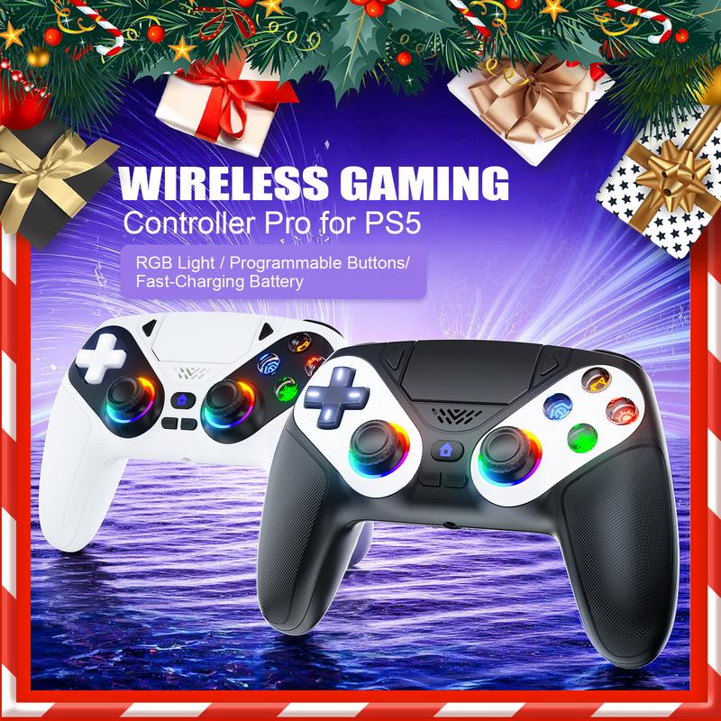 Wireless Gaming Controller Pro for PS5 with LED RGB Light– Compatible with Playstation 5,Dual Vibration, Motion Sensing, Programmable Buttons & 1000mAh Fast-Charging Battery
