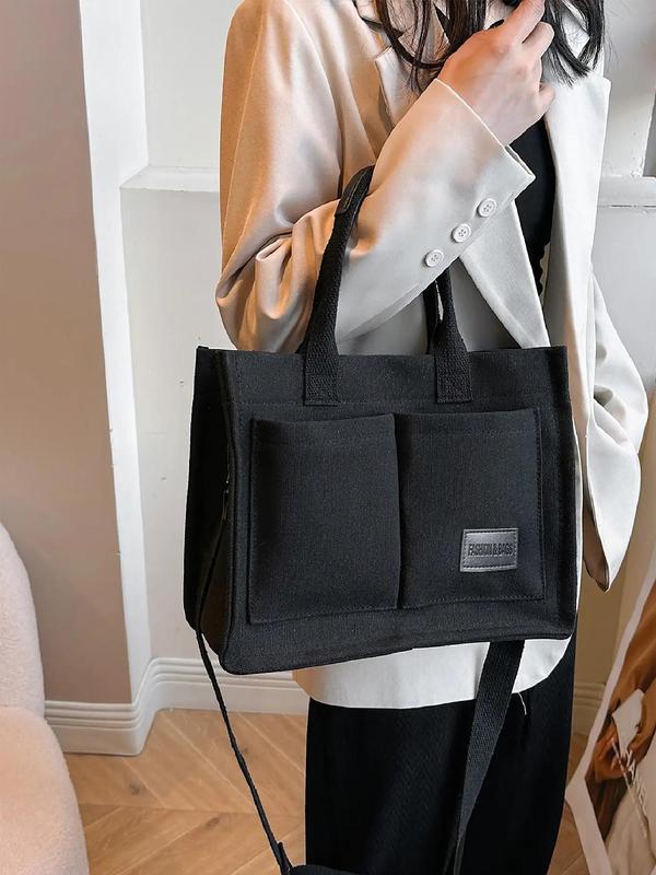 Women's Spring Plain Color Large Capacity Tote Bag, Casual Trendy Multi-pocket Design Shoulder Bag, Fashion Crossbody Bag, Commuter Crossbody Bag for Trip & Business & School, Lightweight Work Bag, Crossbody Purse