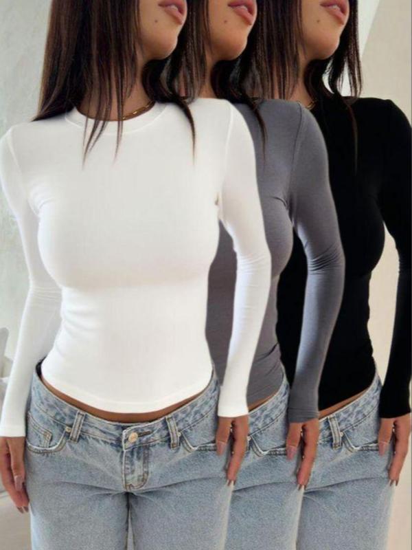 Women's Fashion Basic Long Sleeve Fitted T-Shirt, Womenswear Versatile Casual Wear Perfect for All Seasons, Comfortable, Soft and Stylish