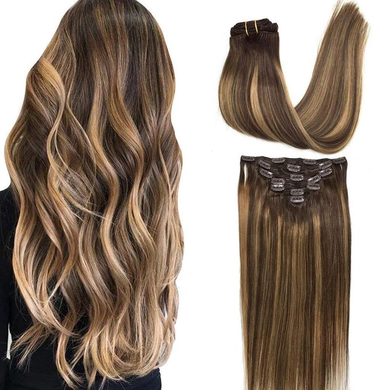 GOO GOO Hair Extensions Clip in Human Hair Natural Straight Remy Hair Easy To Style Soft Clip ins for Women