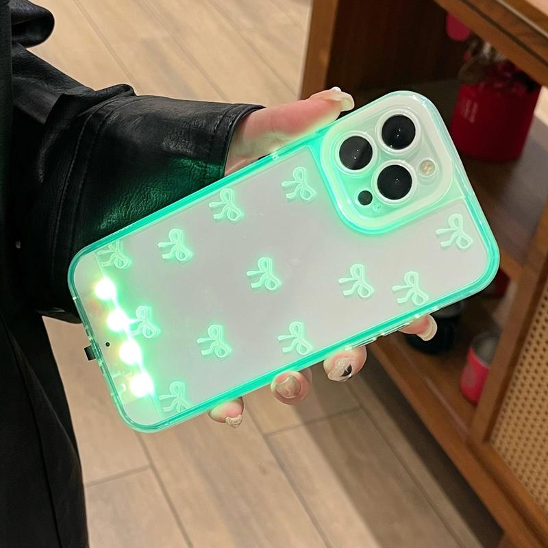 Vibrant LED Bowknot Phone Case, Compatible with iPhone 11/12/13/14/15/16/17 Pro/Pro Max/Plus, Stylish Protective Cover, Unique Design for Daily Use