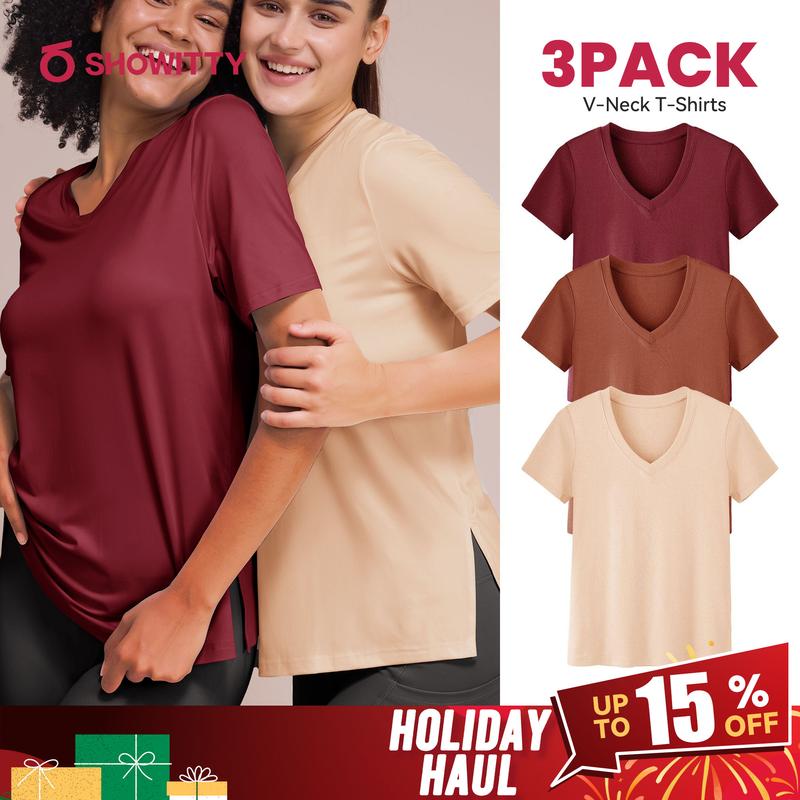 SHOWITTY 1/3 Pack Women's Plus Size Short/Long Sleeve T-Shirts - âLightweight Casual V-Neck Tops for Fall, âBreathable Loose Fitâ, Comfortable Basic Tees