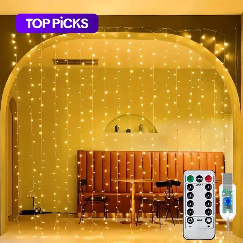 LED Curtain Light String, USB-Powered LED Curtain Light String, Decorative Light String for Weddings, Bedrooms & Living Rooms, LED Ambient Lighting, Versatile Uses, Lighting Modes, Remote Control, LED Lights