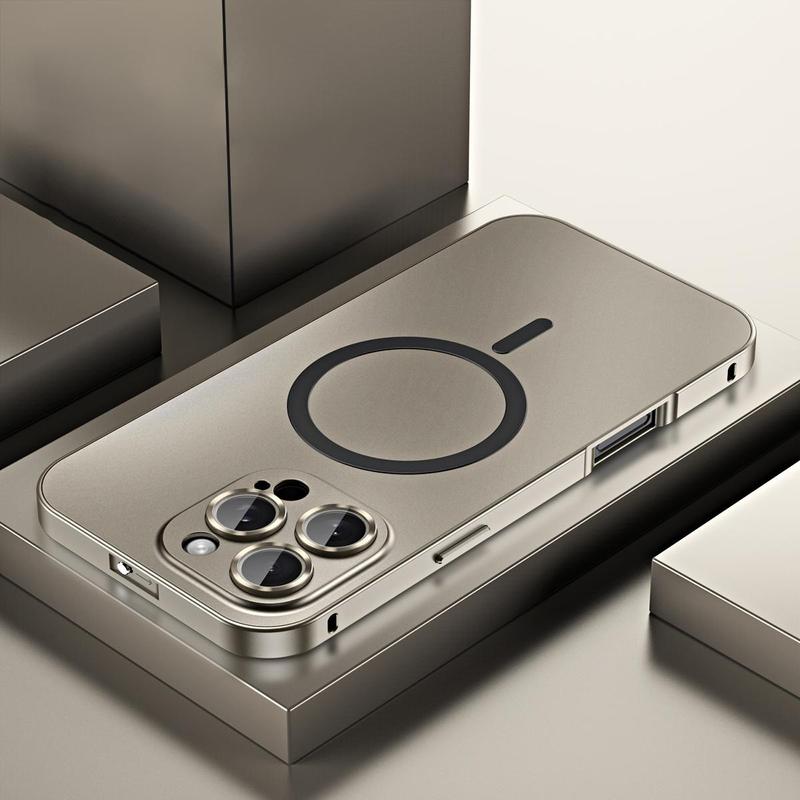 Alloy Aluminum Metal Mag Safe Magnetic Case for iPhone 17 16 15 14 13 12 Pro Max, Ultra Thin Phone Case Full Coverage Lens Protective Wireless Charging Protective Cover