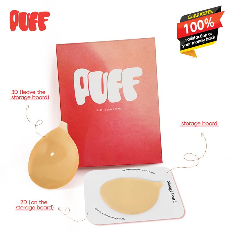 PUFF BODY Strapless Bra – No.1 Push-up Sticky Bra, Waterproof & Sweat-proof Invisible Bra, Reusable Silicone Adhesive Bra for Women, Includes Storage Board & Replaceable Pads