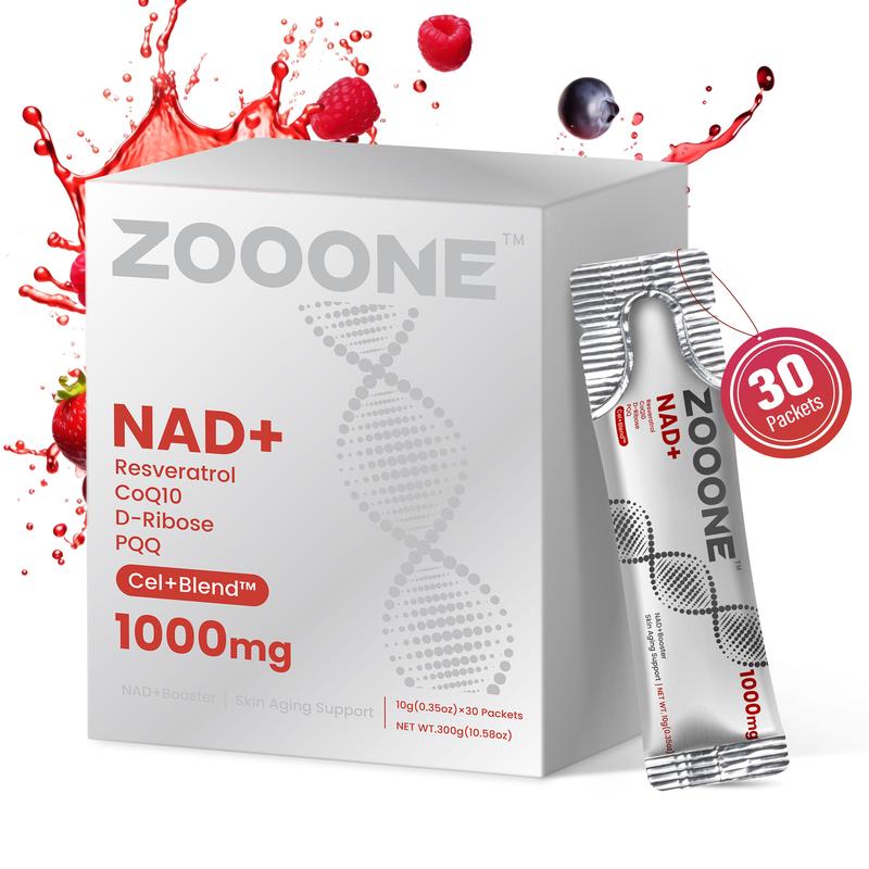 ZOOONE-1000mg NAD+ Berry Flavor Drink Mix for Skin Aging Support, Energy, and Focus - 30 Pack -