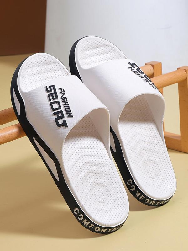 Men's Casual Letterd Print Non-slip Slides, Comfortable Soft Colorblock Slippers for Indoor Outdoor Beach Shower, All-match Commuter Shoes for Work & Daily Wear, Fashionable Soft Slippers