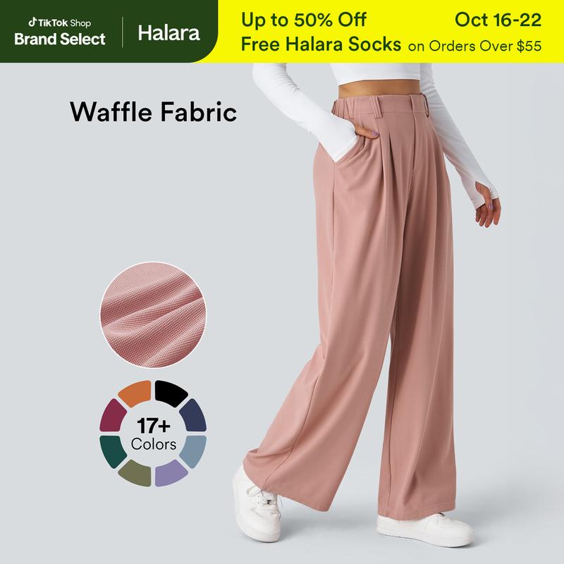 Halara Flex High Waisted Plicated Side Pocket Wide Leg Waffle Work Pants Comfortable Wear Solid Color Designs Ease Of Movement Womenswear #Fall