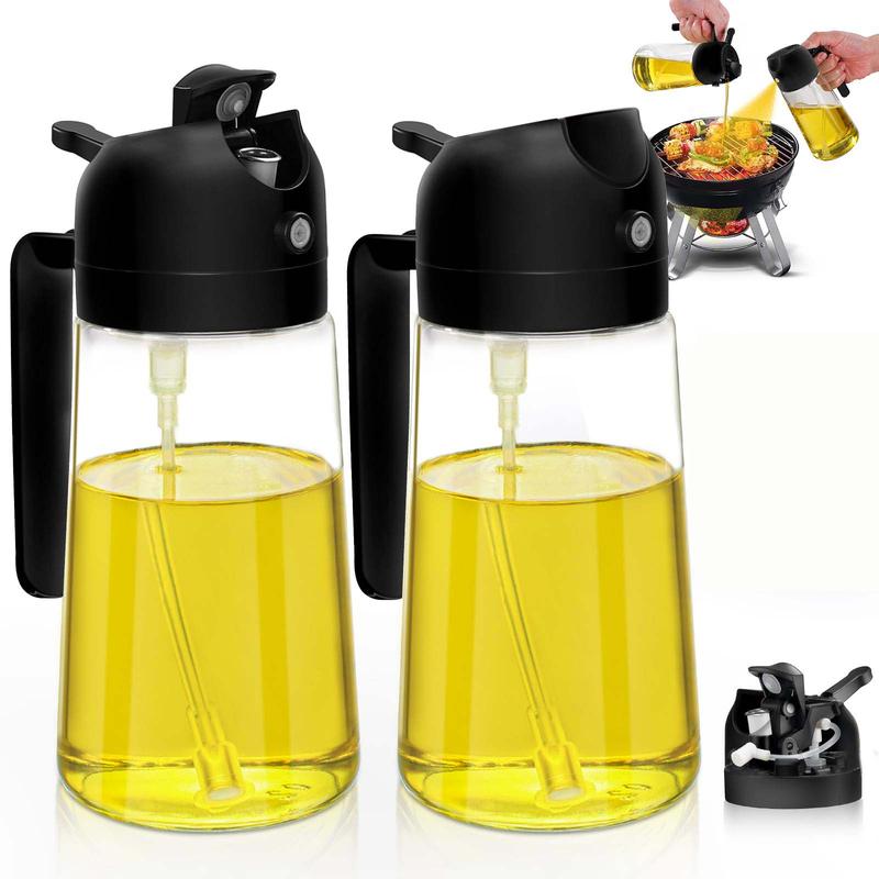 2 Count 16Oz/470ml Oil Dispenser Bottle fo:Kitchen -2 in 1 Olive Oil Dispenser andSprayer -Oil Sprayer for Cooking,SaladBarbecue kitchentool Utensils glass