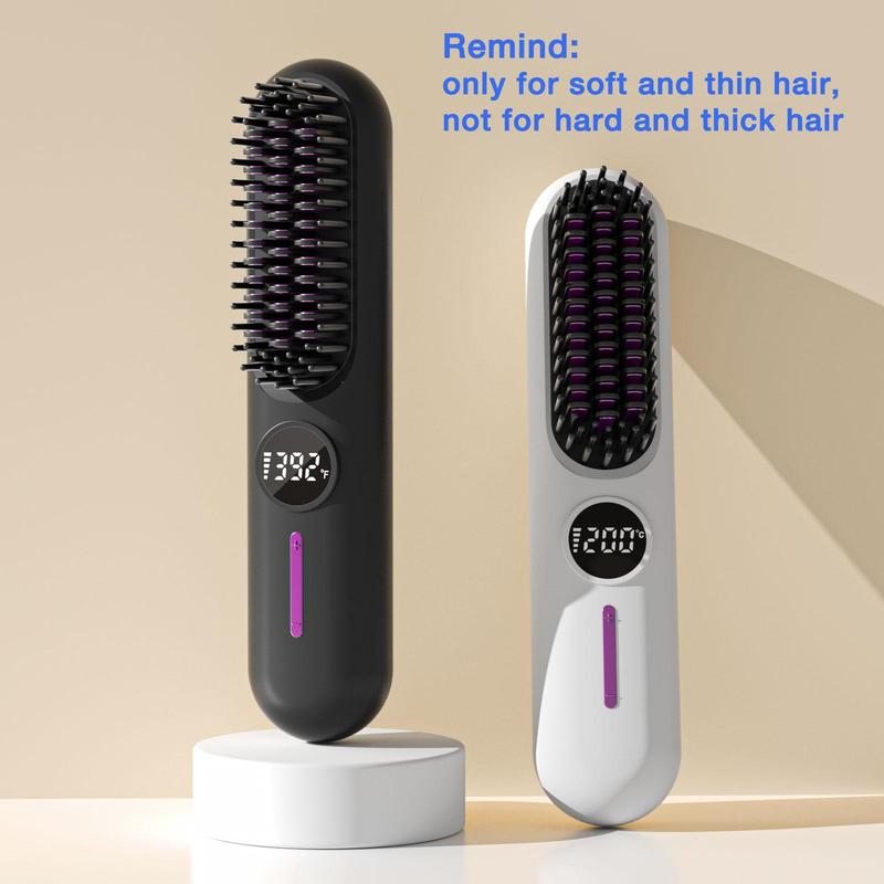 Portable Cordless Hair Straightener Brush, 2-in-1 Curling & Straightening Hair Iron, Straightener And Curler, USB-Rechargeable Adjustable Hair Straightener for Home, Office, School or Travel