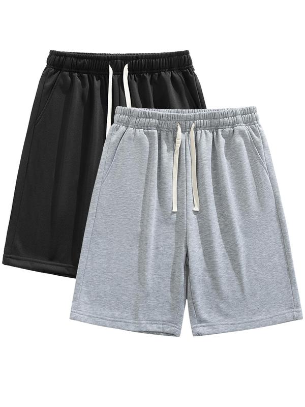 Men's Summer Casual Shorts, Plain Loose-Fit Gym Shorts, Polyester Fabric, Ideal for Home and Outdoor Activities, Drawstring Waist with Pockets