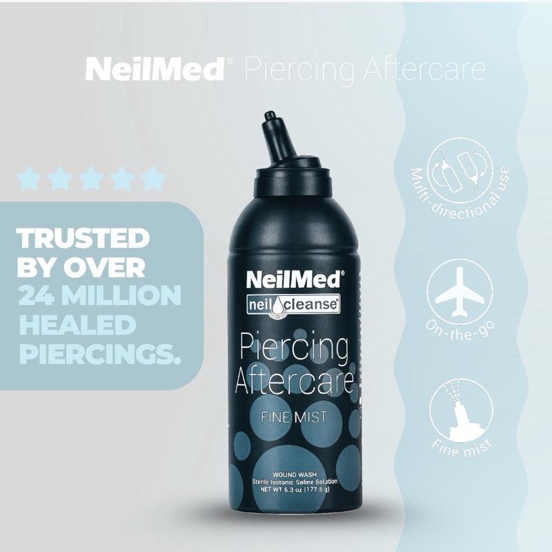 NeilMed XL Piercing Aftercare Spray 6.3oz Sterile Saline Solution - Gentle Fine Mist Application for Healing Wounds & Piercings - Beauty & Personal Care Balms and Lotion Relief Treatment Cleanse and Moisturize - Natural Formula