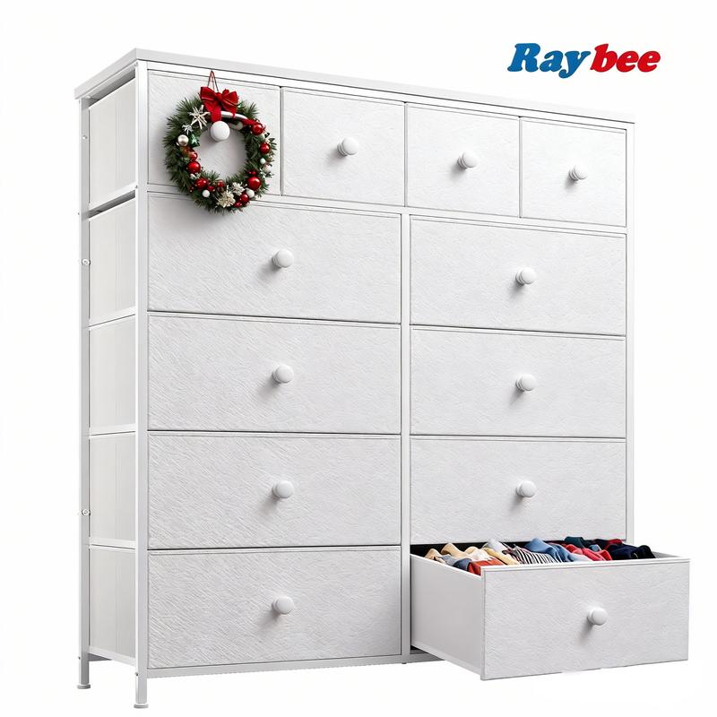 [Home Vibes】RaybeeFurniture 12 Tall Drawer Dresser for Bedroom,  Large Capacity Chest of Drawer Organizer Storage Cabinet with Metal Frame & Wood Top, Modern Fabric Storage Organizer for Women, Living Room, Entryway, Clothes, Dorm Room, Apartment