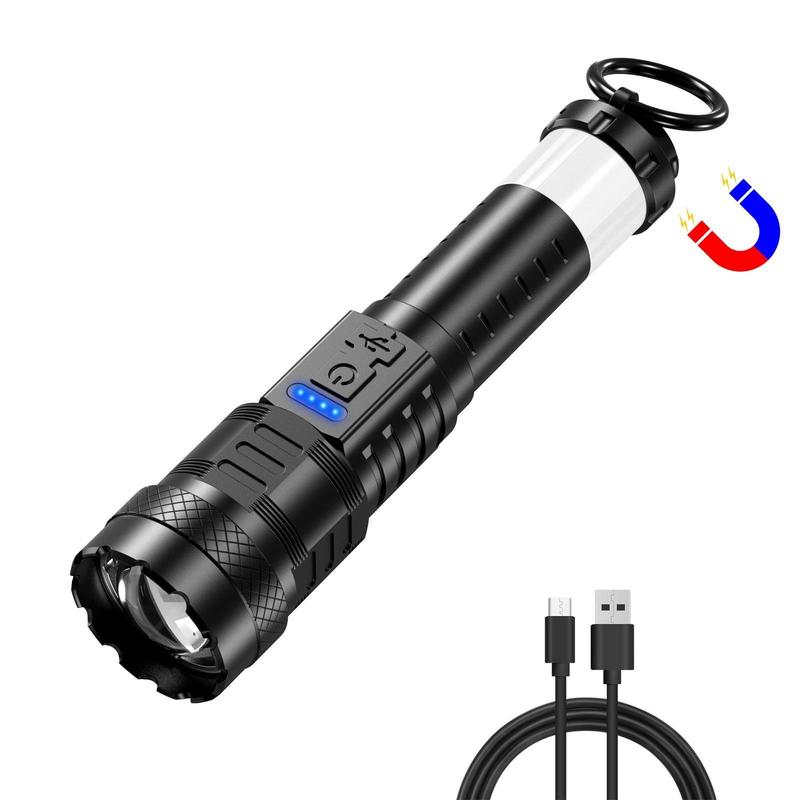 【Valentine's Day gift】 【2026】Strong Flashlight, Rechargeable, Waterproof, Emergency Lighting, Red&Blue Alarm Lights, Camping Gadgets , for Fishing Garden Night Security Road Garage