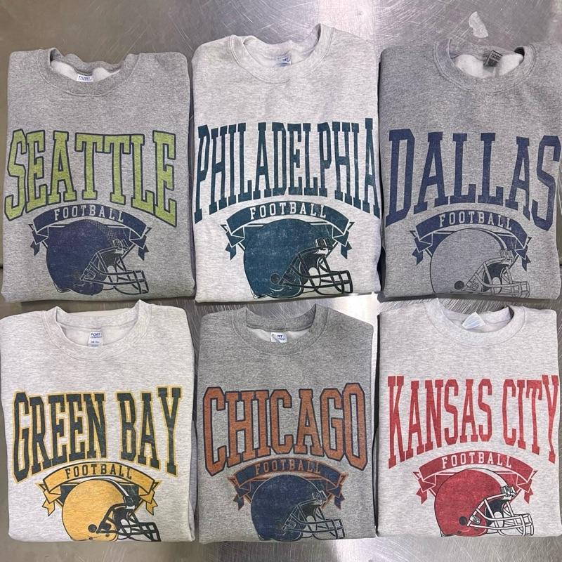 Vintage Football Sweatshirt Hometown Team Pullovers Sublimation Print Long Sleeve Casual Fabric Menswear Soft Cozy Retro Style Comfortable All-Season Wear Day Biker