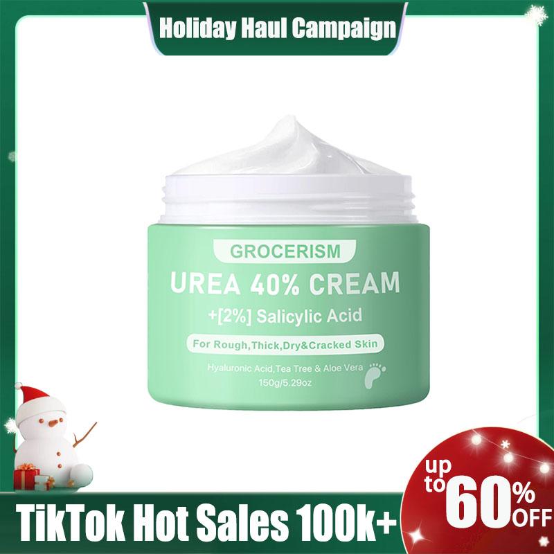 Grocerism Urea Cream 40 Percent For Feet Plus 2% Salicylic Acid 5.29 oz, Foot Cream and Hand Cream Maximum Strength with Hyaluronic Acid, Tea Tree, and Aloe Vera For Deep Moisturizes, Callus Remover and Soften All Skin Types,#TikTokShopHolidayHaul