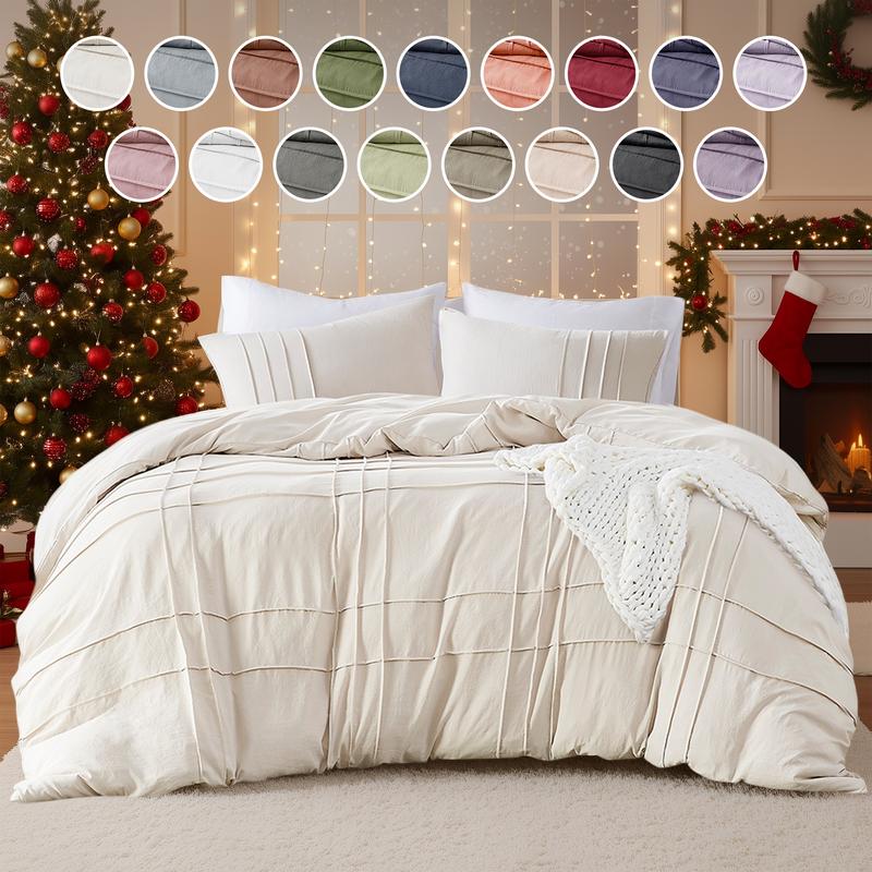 ãMothersDay Giftã Soft Washed Pleated Bedding Sets with Pintuck Pleated Design, Comforter Set, Extra Softness Premium Microfiber Filling, All Season Lightweight