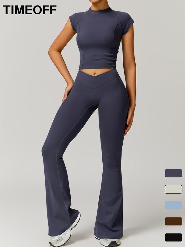 Timeoff Women's High Elastic Soft Top Quick-drying Beautiful Hip V-shaped Waist Trousers Yoga Suit Comfortable and Light Fabric Made Of Recycled Polyamide Outdoor Running, Workout Running Clothes, Yoga Outfit Set, Gym Sportswear, Sporty Style Clothes