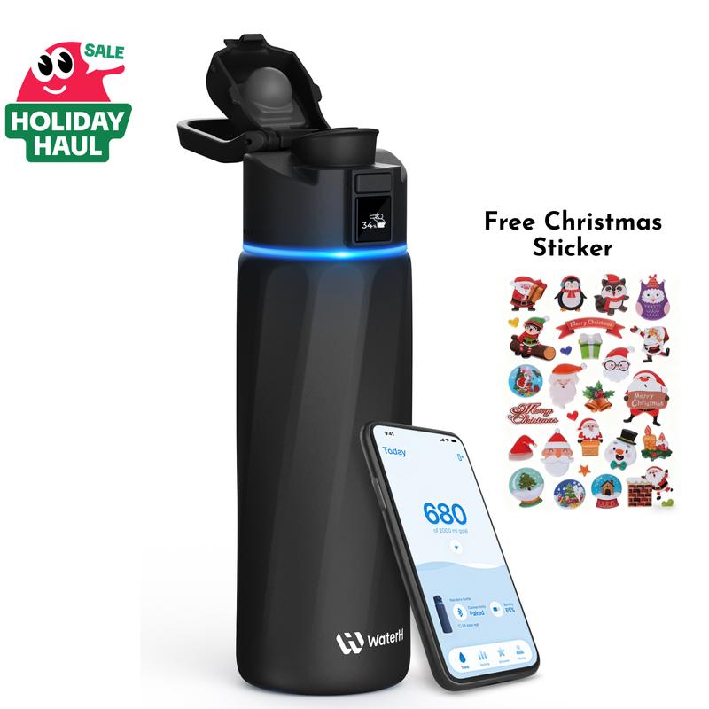 WATERH Boost Smart Water Bottle with APP - Insulated Stainless Steel Flask, Water Intake Tracker & Hydration Reminder, Portable Vacuum Thermal Cup, Wide Mouth Water Bottle for Travel & Gym,  , Free Christmas Sticker，Ideal Gift
