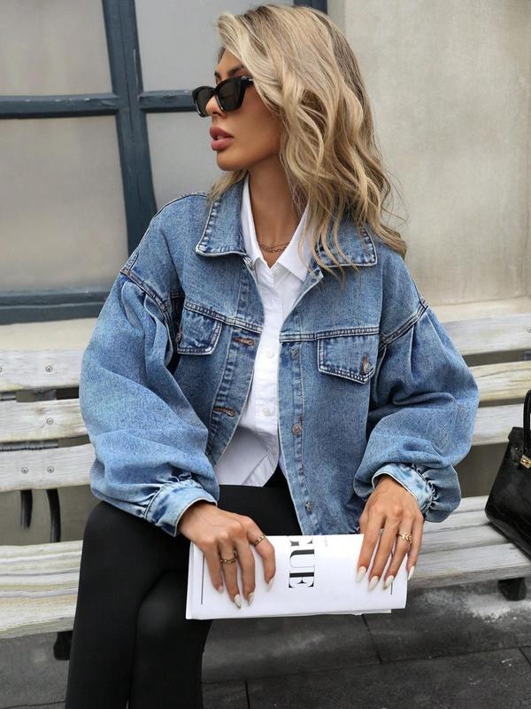 Women's Distressed Denim Jacket, Fashion Casual Long Sleeve Button Up Outerwear for Daily Wear, Ladies Clothes for All Seasons, Coats