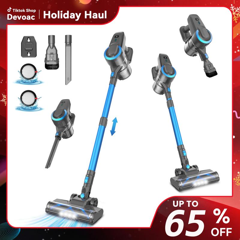 [SummerWins]Devoac Cordless Vacuum Cleaner, 8-in-1 Rechargeable Stick Vacuum, 40mins Runtime, Powerful Suction, Lightweight, Versatile for Hardwood Floors, Car, Carpets, Pet Hair - Home Cleaning Tool