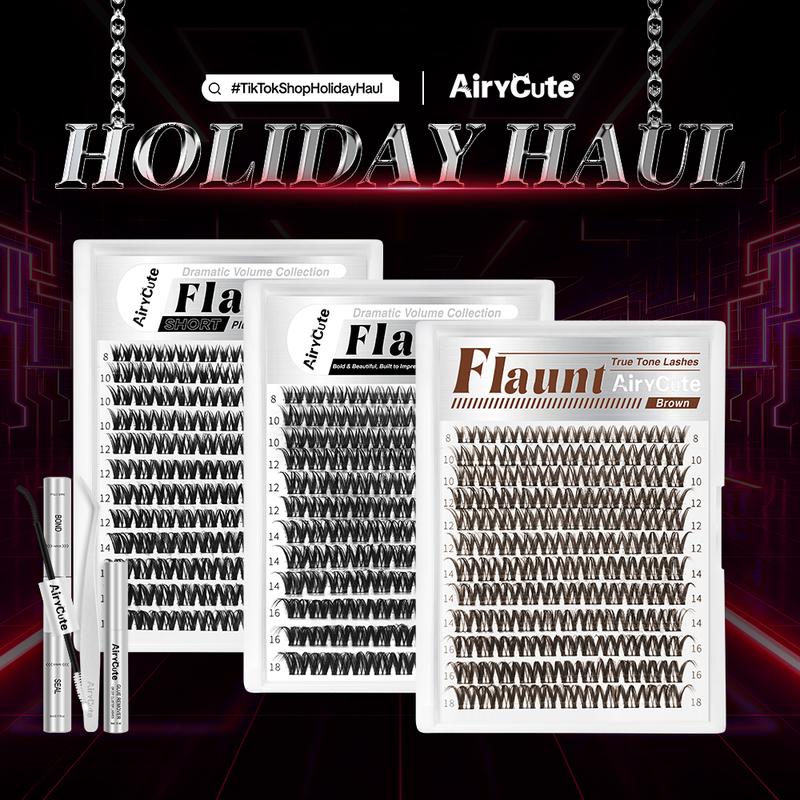 Flaunt & Short Flaunt & Brown Flaunt| AiryCute Upgrade U Lashes with Ultra-Dense, Waterproof, Long-Lasting Lashes | Flora | Natural Daily, Volume Style | Beginner-Friendly DIY Lashes for a Flawless, Voluminous Look | Trendy & Must-Have Clusters