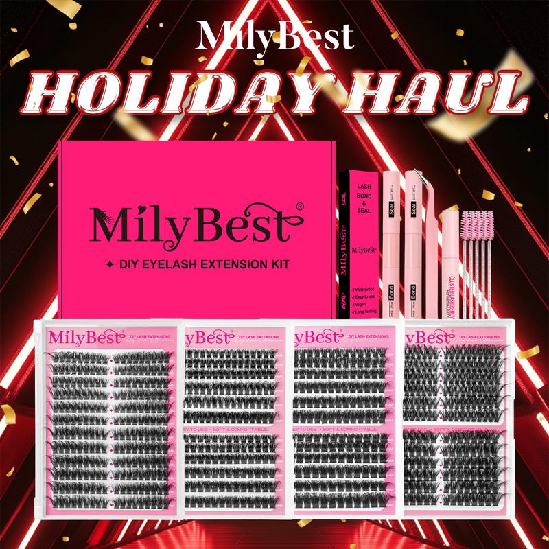 MilyBest 4 Styles Lash Clusters Kit,1 Set Mixed Length Individval Eyelash Extensions Kit,Self Grafting False Eyelashes with Tweezers&Glue&Remover,Prefessional Eye Makeup Accessories for Women