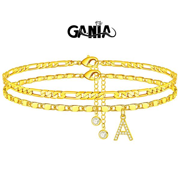 GANIA Letter Layered Ankle Bracelets for Women Dainty Chain Initial Pendant Anklets Set Hypoallergenic A-Z Gifts for Girls Trendy Adjustable Size Waterproof Costume Accessories