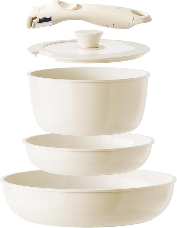 Redchef 5-Piece Ceramic Non-Stick Cookware Set with Detachable Handles - PFAS, PFOA & PTFE Free