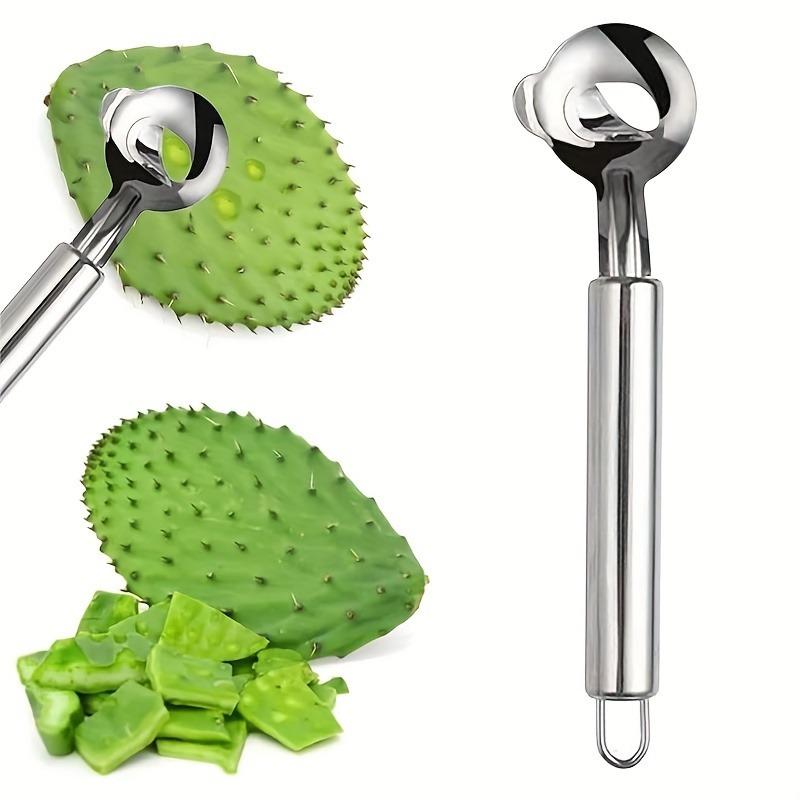 Cactus Peeler Tools, Stainless Steel Cactus Paring Knife and Peeler Spoon Long Handle Slicing Noodle Cutter with Hole for Cactus Kitchen Cooking Noodles