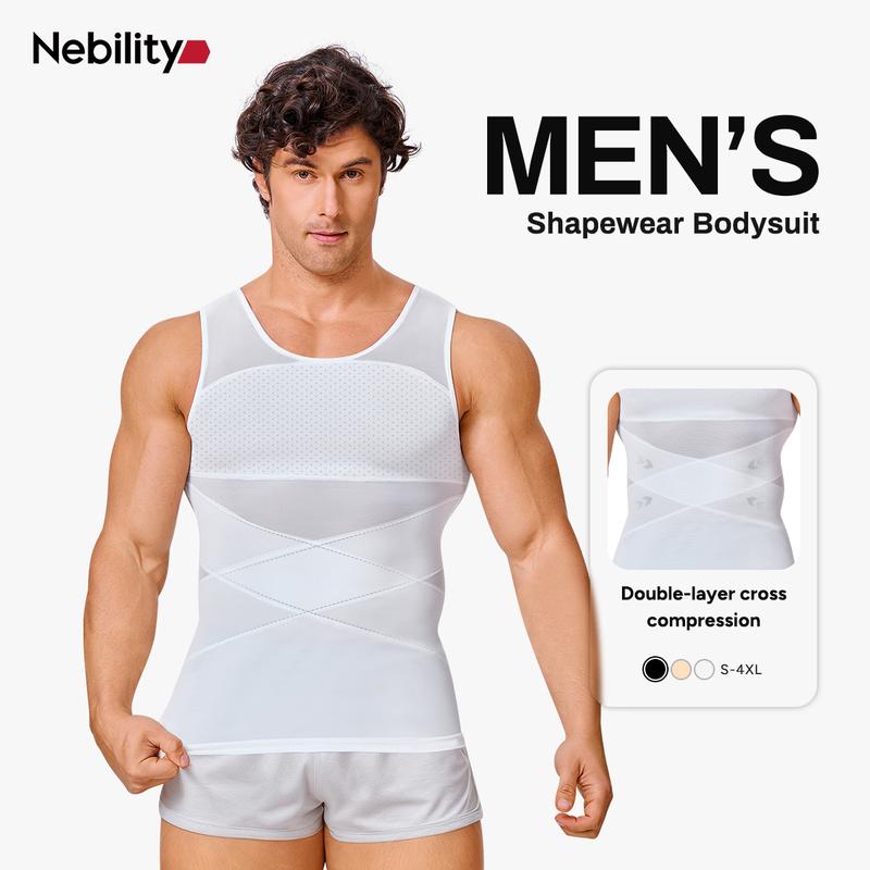 Nebility Men's Summer Thin Shapewear Tanktop - Menswear Mesh Tummy Control  Breathable High Elasticity  Seamless Sports Compression Vest Fitness#SwimWeek